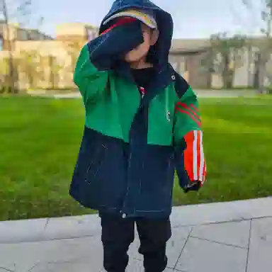 十月妈咪 拼色休闲连帽拉链上衣夹克外套春秋 儿童款