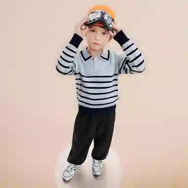 十月妈咪毛衣 线衫条纹翻领 儿童款