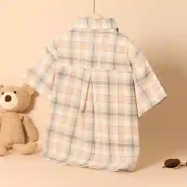 十月妈咪 童装 格子短袖衬衫 男童