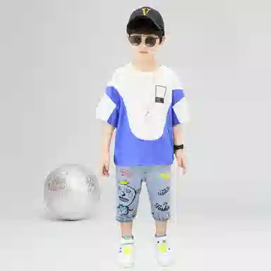 儿童款 十月妈咪 圆领卡通松紧短袖休闲运动套装