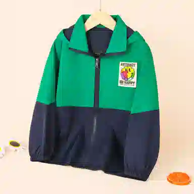 十月妈咪 童装 儿童休闲撞色印花连帽夹克外套 男童