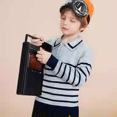 十月妈咪毛衣 线衫条纹翻领 儿童款