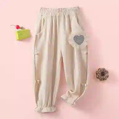 十月妈咪 花边松紧腰束脚休闲裤 儿童款