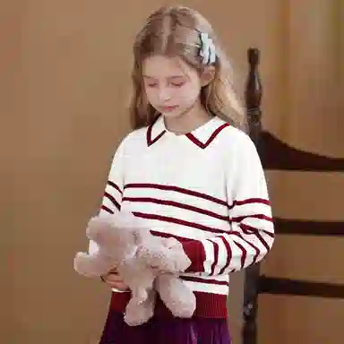 十月妈咪毛衣 线衫条纹翻领 儿童款