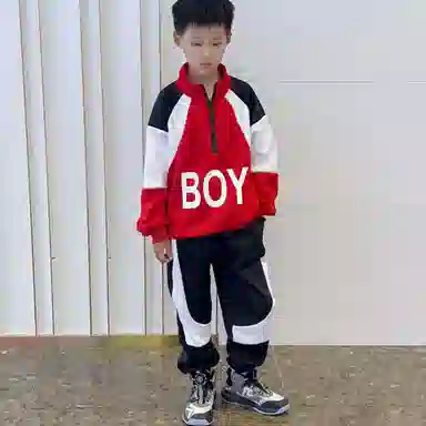 十月妈咪 拼接撞色字母适中卫衣外套休闲运动套装 春秋 儿童款