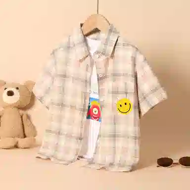 十月妈咪 童装 格子短袖衬衫 男童