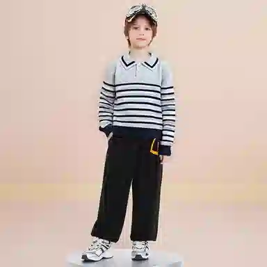 十月妈咪毛衣 线衫条纹翻领 儿童款