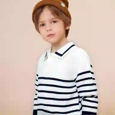 十月妈咪毛衣 线衫条纹翻领 儿童款
