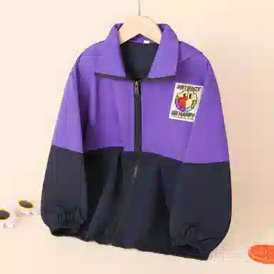 十月妈咪 童装 儿童休闲撞色印花连帽夹克外套 男童