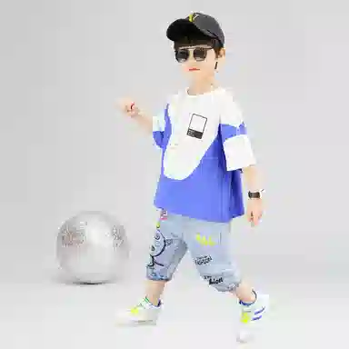 儿童款 十月妈咪 圆领卡通松紧短袖休闲运动套装