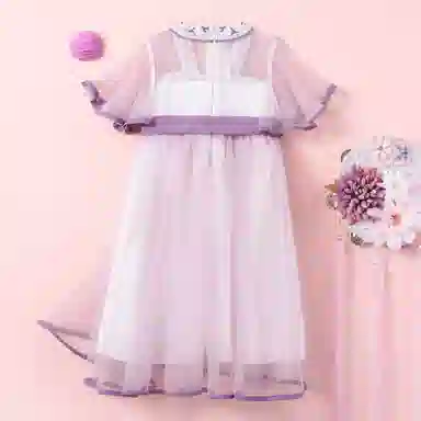 十月妈咪 童装 中国风网纱短袖儿童汉服 女童 长春花紫