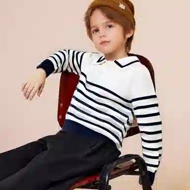 十月妈咪毛衣 线衫条纹翻领 儿童款