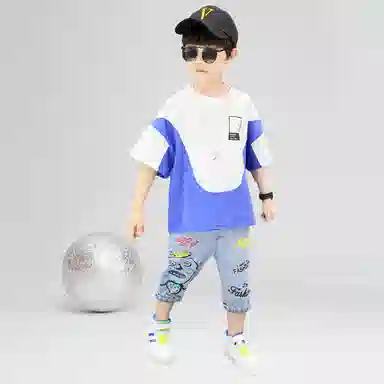 儿童款 十月妈咪 圆领卡通松紧短袖休闲运动套装