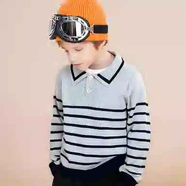 十月妈咪毛衣 线衫条纹翻领 儿童款