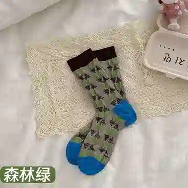 BEAR UNION Retro Colorblock Floral Socks