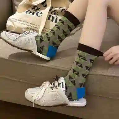 BEAR UNION Retro Colorblock Floral Socks