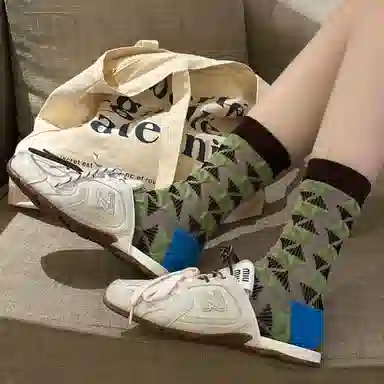 BEAR UNION Retro Colorblock Floral Socks