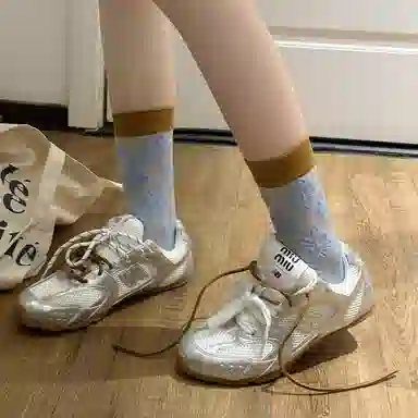 BEAR UNION Retro Colorblock Floral Socks