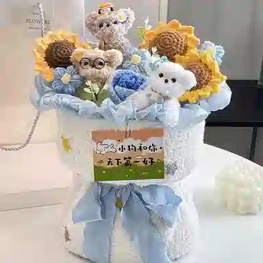 猴大使 可爱小狗卡通手工向日葵 萌趣治愈 玩偶周边