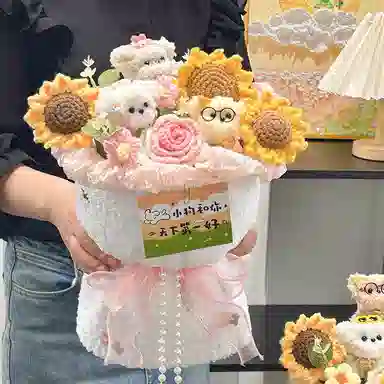 猴大使 可爱小狗卡通手工向日葵 萌趣治愈 玩偶周边