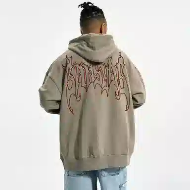 木村三社 火焰字母印花宽松连帽套头长袖卫衣 男女同款