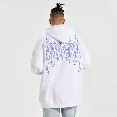 木村三社 火焰字母印花宽松连帽套头长袖卫衣 男女同款