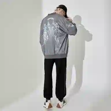 木村三社 骨头翅膀图案字母印花夹克外套 男女同款