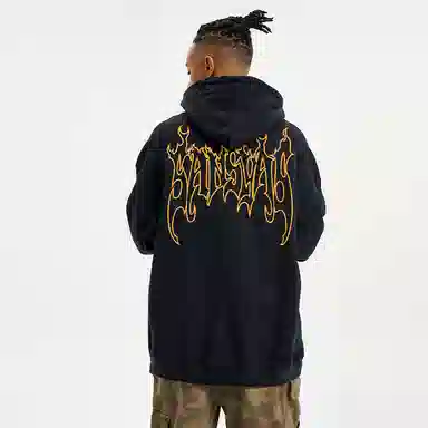 木村三社 火焰字母印花宽松连帽套头长袖卫衣 男女同款