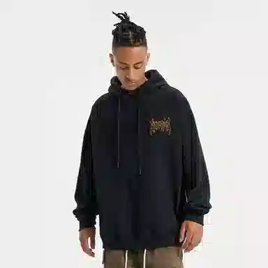 木村三社 火焰字母印花宽松连帽套头长袖卫衣 男女同款