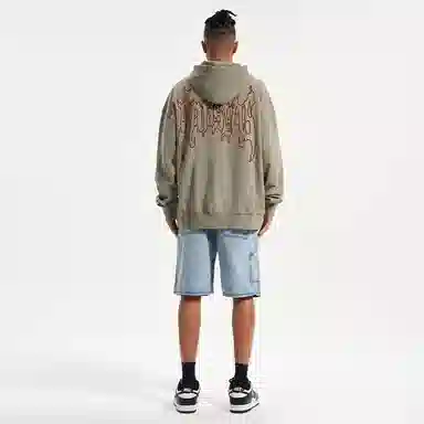 木村三社 火焰字母印花宽松连帽套头长袖卫衣 男女同款