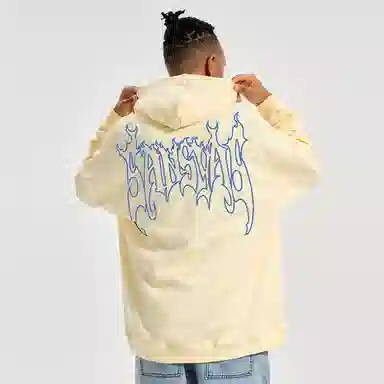 木村三社 火焰字母印花宽松连帽套头长袖卫衣 男女同款