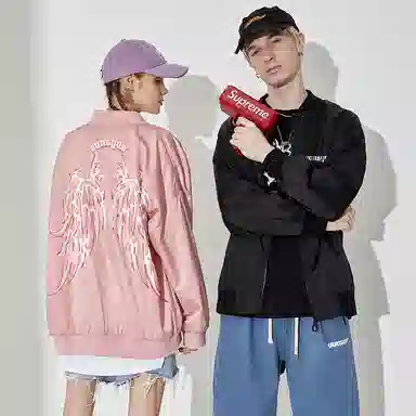 木村三社 骨头翅膀图案字母印花夹克外套 男女同款