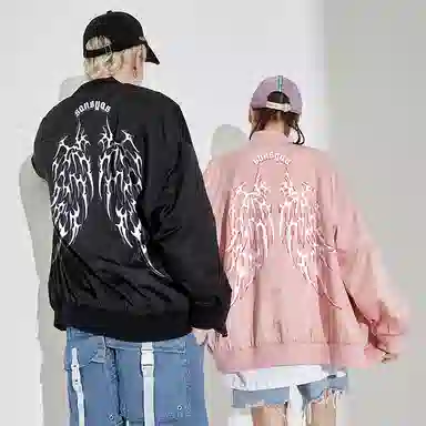 木村三社 骨头翅膀图案字母印花夹克外套 男女同款