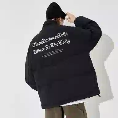 木村三社 哥特字母印花宽松棉服 男女同款 黑色