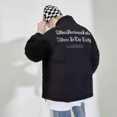 木村三社 哥特字母印花宽松棉服 男女同款 黑色