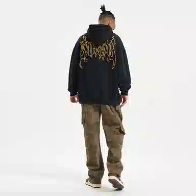 木村三社 火焰字母印花宽松连帽套头长袖卫衣 男女同款