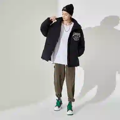 木村三社 哥特字母印花宽松棉服 男女同款 黑色