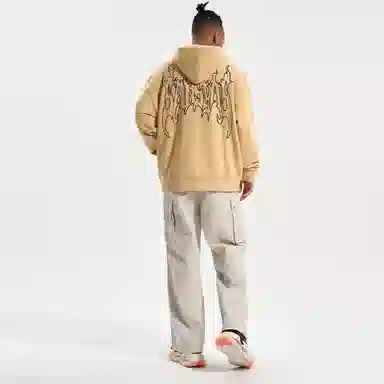 木村三社 火焰字母印花宽松连帽套头长袖卫衣 男女同款