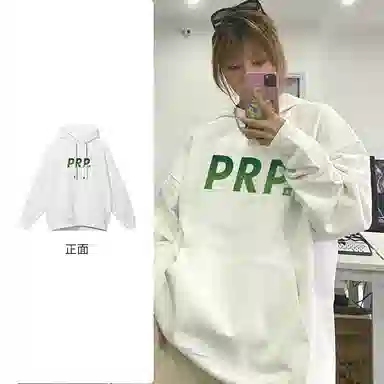 棉购 简约风小清新字母印花多巴胺休闲上衣潮流时尚百搭学院风加绒加厚连帽长袖卫衣 女款