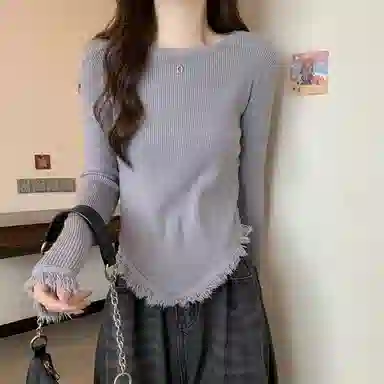 棉购 纯色修身适中圆领长袖针织衫 女款