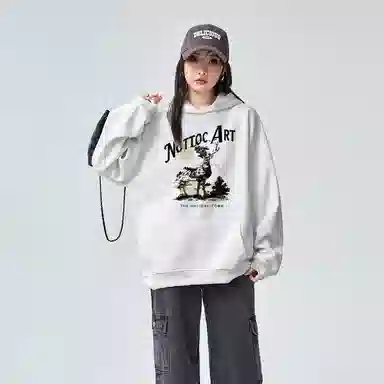 棉购 美式复古连帽宽松连帽春秋上衣街头学院风原创百搭基础款潮流时尚加绒保暖卫衣男 女款