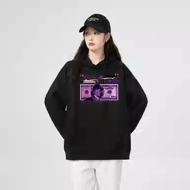 棉购 秋冬加绒加厚学生美式帽衫情侣装重磅宽松上衣宽松街头时尚潮流卫衣 男女同款