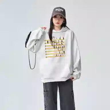 棉购 连帽字母印花加绒加厚学生美式帽衫情侣装重磅宽松上衣卫衣 女款