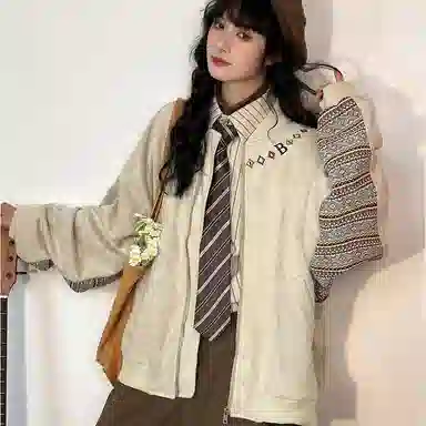 棉购  美式字母印花飞行外套拉链百搭舒适棒球服夹克  男女同款