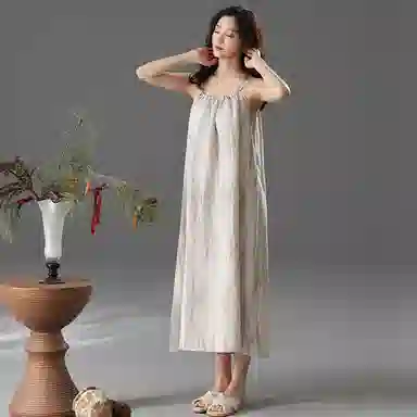 棉购 纯色简约带胸垫无袖睡裙 女款