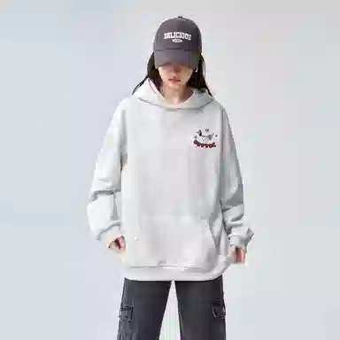 棉购 魔术贴绣花重磅刺绣连帽卡通秋冬季加绒加厚慵懒风宽松外套卫衣 男女同款