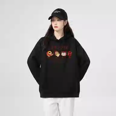 棉购 潮流连帽美式简约卡通设计百搭休闲落肩宽松卫衣 女款