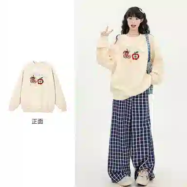 棉购 韩系卡通潮流苹果印花圆领慵懒感百搭休闲卫衣 女款