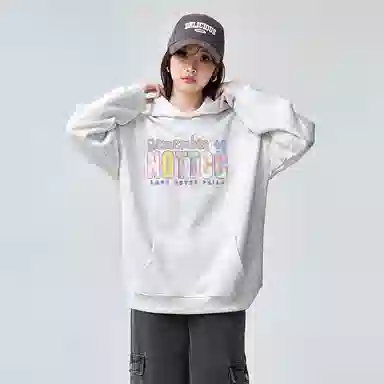 棉购 加绒加厚宽松高街时尚字母印花连帽设计卫衣 女款