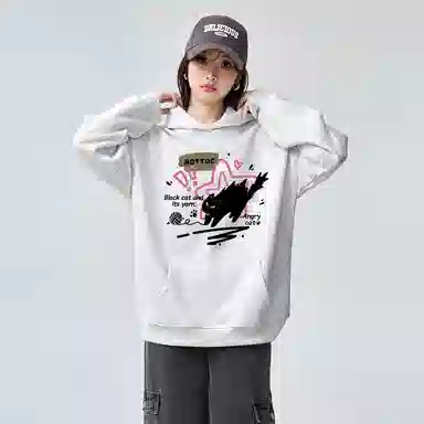 棉购 美式复古潮重磅连帽宽松卡通加绒加厚外套卫衣 男女同款